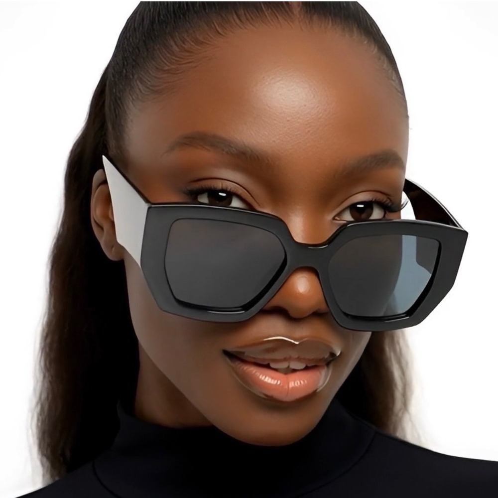 Chunky Black Rectangular Sunglasses Women Oversized Bold Frame Fashion Shades